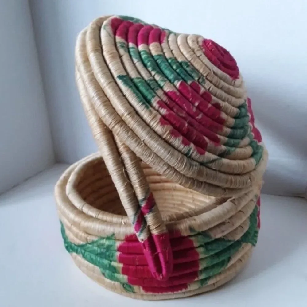 Vintage Large Coil Woven Old Mexican BOHO Style Basket